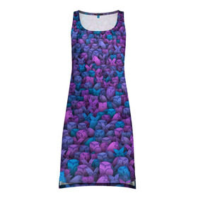Платье-майка 3D с принтом Загадочные совы в Санкт-Петербурге, 100% полиэстер | полуприлегающий силуэт, широкие бретели, круглый вырез горловины, удлиненный подол сзади. | птица | птицы | синий | сиреневый | сова | толпа | филин | фиолетовый