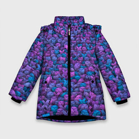 Зимняя куртка для девочек 3D с принтом Загадочные совы в Санкт-Петербурге, ткань верха — 100% полиэстер; подклад — 100% полиэстер, утеплитель — 100% полиэстер. | длина ниже бедра, удлиненная спинка, воротник стойка и отстегивающийся капюшон. Есть боковые карманы с листочкой на кнопках, утяжки по низу изделия и внутренний карман на молнии. 

Предусмотрены светоотражающий принт на спинке, радужный светоотражающий элемент на пуллере молнии и на резинке для утяжки. | Тематика изображения на принте: птица | птицы | синий | сиреневый | сова | толпа | филин | фиолетовый