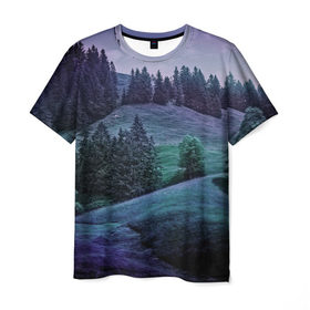 Мужская футболка 3D с принтом Paysage в Санкт-Петербурге, 100% полиэфир | прямой крой, круглый вырез горловины, длина до линии бедер | лес | пейзаж | сказочный