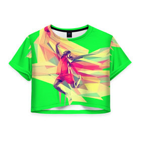 Женская футболка 3D укороченная с принтом Баскетбол в Санкт-Петербурге, 100% полиэстер | круглая горловина, длина футболки до линии талии, рукава с отворотами | баскетболист | бросок | мяч | прыжок