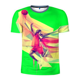 Мужская футболка 3D спортивная с принтом Баскетбол в Санкт-Петербурге, 100% полиэстер с улучшенными характеристиками | приталенный силуэт, круглая горловина, широкие плечи, сужается к линии бедра | баскетболист | бросок | мяч | прыжок