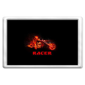 Магнит 45*70 с принтом Racer (гонщик) в Санкт-Петербурге, Пластик | Размер: 78*52 мм; Размер печати: 70*45 | байк | в огне | гонщик | дым | колесо | крутой | мото | мотоцикл | мотоциклист | надпись | огненный | огонь | пламя | полыхает | прикольная | скелет | фон | череп | черный