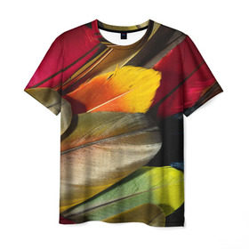 Мужская футболка 3D с принтом Перья в Санкт-Петербурге, 100% полиэфир | прямой крой, круглый вырез горловины, длина до линии бедер | перо | попугай | птица | радуга | радужный