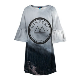Детское платье 3D с принтом Twin Peaks в Санкт-Петербурге, 100% полиэстер | прямой силуэт, чуть расширенный к низу. Круглая горловина, на рукавах — воланы | twin peaks | дэвид линч | лес | лора палмер | сова | твин пикс | туман