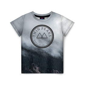Детская футболка 3D с принтом Twin Peaks в Санкт-Петербурге, 100% гипоаллергенный полиэфир | прямой крой, круглый вырез горловины, длина до линии бедер, чуть спущенное плечо, ткань немного тянется | twin peaks | дэвид линч | лес | лора палмер | сова | твин пикс | туман