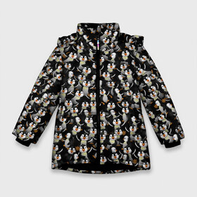 Зимняя куртка для девочек 3D с принтом Дурацкие пингвины в Санкт-Петербурге, ткань верха — 100% полиэстер; подклад — 100% полиэстер, утеплитель — 100% полиэстер. | длина ниже бедра, удлиненная спинка, воротник стойка и отстегивающийся капюшон. Есть боковые карманы с листочкой на кнопках, утяжки по низу изделия и внутренний карман на молнии. 

Предусмотрены светоотражающий принт на спинке, радужный светоотражающий элемент на пуллере молнии и на резинке для утяжки. | антарктида | антарктика | пингвин | полюс | полярник | птенец | птицы | толпа