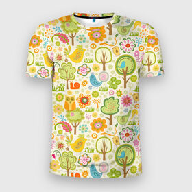 Мужская футболка 3D спортивная с принтом Райские кущи в Санкт-Петербурге, 100% полиэстер с улучшенными характеристиками | приталенный силуэт, круглая горловина, широкие плечи, сужается к линии бедра | деревья | природа | птицы | сад | сова | цветы