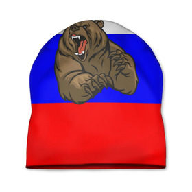 Шапка 3D с принтом Медведь в Санкт-Петербурге, 100% полиэстер | универсальный размер, печать по всей поверхности изделия | Тематика изображения на принте: медведь | триколор | я русский
