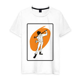 Мужская футболка хлопок с принтом Заводной апельсин в Санкт-Петербурге, 100% хлопок | прямой крой, круглый вырез горловины, длина до линии бедер, слегка спущенное плечо. | clockwork orange | берджесс | заводной апельсин | кубрик | молоко