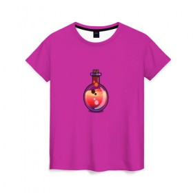 Женская футболка 3D с принтом Колба в Санкт-Петербурге, 100% полиэфир ( синтетическое хлопкоподобное полотно) | прямой крой, круглый вырез горловины, длина до линии бедер | кислота | колба | пробирка | химия
