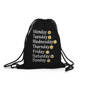 Рюкзак-мешок 3D с принтом футболка настроение дни недели в Санкт-Петербурге, 100% полиэстер | плотность ткани — 200 г/м2, размер — 35 х 45 см; лямки — толстые шнурки, застежка на шнуровке, без карманов и подкладки | дни недели | настроение | позитив | смайлики
