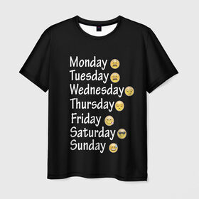 Мужская футболка 3D с принтом футболка настроение дни недели в Санкт-Петербурге, 100% полиэфир | прямой крой, круглый вырез горловины, длина до линии бедер | дни недели | настроение | позитив | смайлики