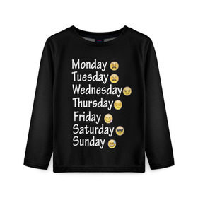 Детский лонгслив 3D с принтом футболка настроение дни недели в Санкт-Петербурге, 100% полиэстер | длинные рукава, круглый вырез горловины, полуприлегающий силуэт
 | дни недели | настроение | позитив | смайлики