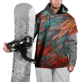 Накидка на куртку 3D с принтом Камуфляж перья в Санкт-Петербурге, 100% полиэстер |  | Тематика изображения на принте: зеленые | красные | перья | птица
