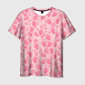 Мужская футболка 3D с принтом Человеческие сердца в Санкт-Петербурге, 100% полиэфир | прямой крой, круглый вырез горловины, длина до линии бедер | Тематика изображения на принте: love | валентин | валентинка | любовь | паттерн | розовый | сердечки | сердце