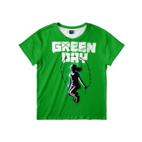 Детская футболка 3D с принтом Green Day в Санкт-Петербурге, 100% гипоаллергенный полиэфир | прямой крой, круглый вырез горловины, длина до линии бедер, чуть спущенное плечо, ткань немного тянется | Тематика изображения на принте: american idiot | green day | грин дей | грин дэй