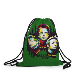 Рюкзак-мешок 3D с принтом Green Day в Санкт-Петербурге, 100% полиэстер | плотность ткани — 200 г/м2, размер — 35 х 45 см; лямки — толстые шнурки, застежка на шнуровке, без карманов и подкладки | american idiot | green day | грин дей | грин дэй