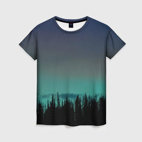 Женская футболка 3D с принтом Ночной лес в Санкт-Петербурге, 100% полиэфир ( синтетическое хлопкоподобное полотно) | прямой крой, круглый вырез горловины, длина до линии бедер | небо | ночь | пейзаж