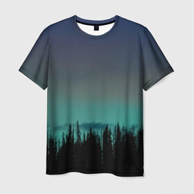 Мужская футболка 3D с принтом Ночной лес в Санкт-Петербурге, 100% полиэфир | прямой крой, круглый вырез горловины, длина до линии бедер | Тематика изображения на принте: небо | ночь | пейзаж