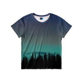 Детская футболка 3D с принтом Ночной лес в Санкт-Петербурге, 100% гипоаллергенный полиэфир | прямой крой, круглый вырез горловины, длина до линии бедер, чуть спущенное плечо, ткань немного тянется | Тематика изображения на принте: небо | ночь | пейзаж