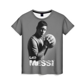Женская футболка 3D с принтом Leo Messi в Санкт-Петербурге, 100% полиэфир ( синтетическое хлопкоподобное полотно) | прямой крой, круглый вырез горловины, длина до линии бедер | barcelona | spanish | аргентина | барселона | испания | лео | месси | мяч | футбол | футболист