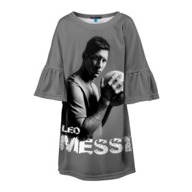 Детское платье 3D с принтом Leo Messi в Санкт-Петербурге, 100% полиэстер | прямой силуэт, чуть расширенный к низу. Круглая горловина, на рукавах — воланы | barcelona | spanish | аргентина | барселона | испания | лео | месси | мяч | футбол | футболист