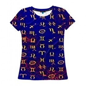 Женская футболка 3D с принтом zodiac в Санкт-Петербурге, 100% полиэфир ( синтетическое хлопкоподобное полотно) | прямой крой, круглый вырез горловины, длина до линии бедер | 