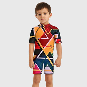 Детский купальный костюм 3D с принтом similar triangles в Санкт-Петербурге, Полиэстер 85%, Спандекс 15% | застежка на молнии на спине | абстракция | бумага | геометрия | грани | изгиб | линии | оптические | полигоны | полосы | постель | розовый | сочетания | текстура | треугольники