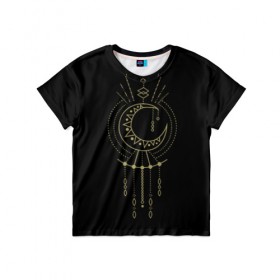 Детская футболка 3D с принтом Майя Солнце в Санкт-Петербурге, 100% гипоаллергенный полиэфир | прямой крой, круглый вырез горловины, длина до линии бедер, чуть спущенное плечо, ткань немного тянется | золото | майя | солнце | узор | узоры