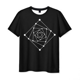 Мужская футболка 3D с принтом Темная рекурсия в Санкт-Петербурге, 100% полиэфир | прямой крой, круглый вырез горловины, длина до линии бедер | Тематика изображения на принте: абстракция | геометрия | квадраты | круги | рекурсия