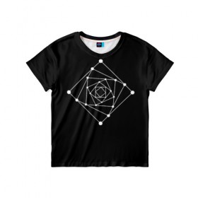 Детская футболка 3D с принтом Темная рекурсия в Санкт-Петербурге, 100% гипоаллергенный полиэфир | прямой крой, круглый вырез горловины, длина до линии бедер, чуть спущенное плечо, ткань немного тянется | Тематика изображения на принте: абстракция | геометрия | квадраты | круги | рекурсия