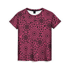 Женская футболка 3D с принтом Узор с кругами в Санкт-Петербурге, 100% полиэфир ( синтетическое хлопкоподобное полотно) | прямой крой, круглый вырез горловины, длина до линии бедер | геометрия | графика | круги | паттерн | треугольники | фигуры