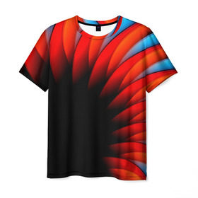 Мужская футболка 3D с принтом Абстрактные лепестки в Санкт-Петербурге, 100% полиэфир | прямой крой, круглый вырез горловины, длина до линии бедер | красный | черный | яркий