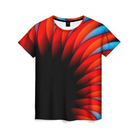 Женская футболка 3D с принтом Абстрактные лепестки в Санкт-Петербурге, 100% полиэфир ( синтетическое хлопкоподобное полотно) | прямой крой, круглый вырез горловины, длина до линии бедер | красный | черный | яркий