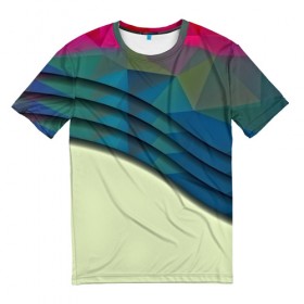 Мужская футболка 3D с принтом Абстрактные линии в Санкт-Петербурге, 100% полиэфир | прямой крой, круглый вырез горловины, длина до линии бедер | абстракция | бумага | геометрия | грани | изгиб | линии | оптические | полигоны | полосы | постель | розовый | сочетания | текстура | треугольники