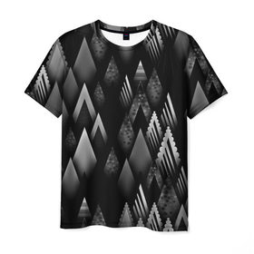 Мужская футболка 3D с принтом Ёлочки в Санкт-Петербурге, 100% полиэфир | прямой крой, круглый вырез горловины, длина до линии бедер | геометрия | серый | треугольник | черный