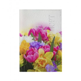 Обложка для паспорта матовая кожа с принтом Нежность в Санкт-Петербурге, натуральная матовая кожа | размер 19,3 х 13,7 см; прозрачные пластиковые крепления | желтый | красный | любовь | новинки | подарок | розы | сердце | текстура | тюльпаны | цветы