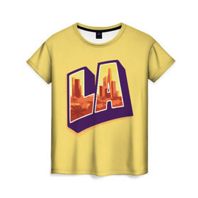Женская футболка 3D с принтом Лос-Анджелес в Санкт-Петербурге, 100% полиэфир ( синтетическое хлопкоподобное полотно) | прямой крой, круглый вырез горловины, длина до линии бедер | california | los angeles | usa | америка | калифорния | лос анджелес | сша