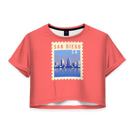 Женская футболка 3D укороченная с принтом Сан Диего в Санкт-Петербурге, 100% полиэстер | круглая горловина, длина футболки до линии талии, рукава с отворотами | california | san diego | америка | калифорния | сан диего | сша