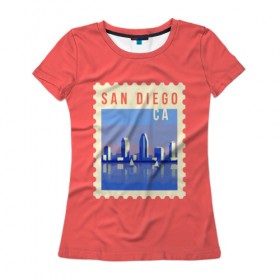 Женская футболка 3D с принтом Сан Диего в Санкт-Петербурге, 100% полиэфир ( синтетическое хлопкоподобное полотно) | прямой крой, круглый вырез горловины, длина до линии бедер | california | san diego | америка | калифорния | сан диего | сша