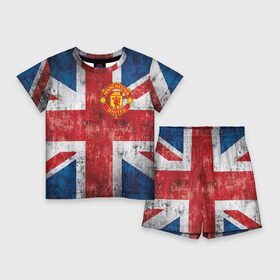 Детский костюм с шортами 3D с принтом Красные дьяволы в Санкт-Петербурге,  |  | 3d | british | manchester united | mu | new | англия | великобритания | игра | красные дьяволы | лондон | манчестер | манчестер юнайтед | мю | новые | популярные | прикольные | флаг британии | футбол