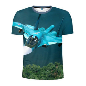Мужская футболка 3D спортивная с принтом Су 34 в Санкт-Петербурге, 100% полиэстер с улучшенными характеристиками | приталенный силуэт, круглая горловина, широкие плечи, сужается к линии бедра | самолет