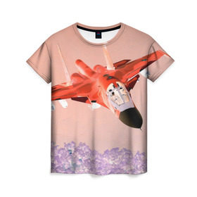 Женская футболка 3D с принтом Су 34 абстракция в Санкт-Петербурге, 100% полиэфир ( синтетическое хлопкоподобное полотно) | прямой крой, круглый вырез горловины, длина до линии бедер | самолет