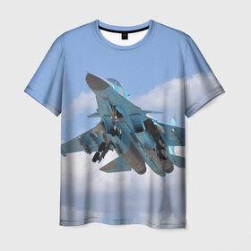 Мужская футболка 3D с принтом Сухой в Санкт-Петербурге, 100% полиэфир | прямой крой, круглый вырез горловины, длина до линии бедер | самолет