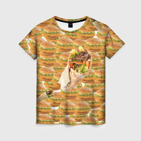 Женская футболка 3D с принтом Best food ever в Санкт-Петербурге, 100% полиэфир ( синтетическое хлопкоподобное полотно) | прямой крой, круглый вырез горловины, длина до линии бедер | burger | fast food | бургер | донер | фастфуд | шава | шаурма