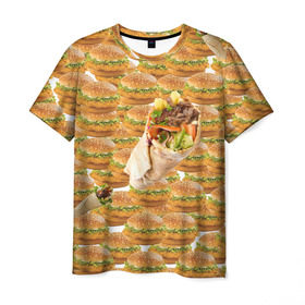 Мужская футболка 3D с принтом Best food ever в Санкт-Петербурге, 100% полиэфир | прямой крой, круглый вырез горловины, длина до линии бедер | Тематика изображения на принте: burger | fast food | бургер | донер | фастфуд | шава | шаурма