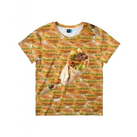 Детская футболка 3D с принтом Best food ever в Санкт-Петербурге, 100% гипоаллергенный полиэфир | прямой крой, круглый вырез горловины, длина до линии бедер, чуть спущенное плечо, ткань немного тянется | burger | fast food | бургер | донер | фастфуд | шава | шаурма