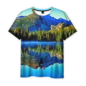 Мужская футболка 3D с принтом Switzerland в Санкт-Петербурге, 100% полиэфир | прямой крой, круглый вырез горловины, длина до линии бедер | kander valley | switzerland | вечер | вода | горы | деревья | зима | лес | огни | озеро | парк | подсветка | снег | швейцария