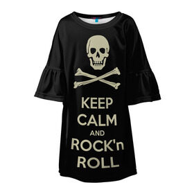 Детское платье 3D с принтом Keep Calm and ROCK в Санкт-Петербурге, 100% полиэстер | прямой силуэт, чуть расширенный к низу. Круглая горловина, на рукавах — воланы | music | rock | rock and roll | музыка | рок