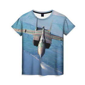 Женская футболка 3D с принтом МиГ-31 в Санкт-Петербурге, 100% полиэфир ( синтетическое хлопкоподобное полотно) | прямой крой, круглый вырез горловины, длина до линии бедер | самолет
